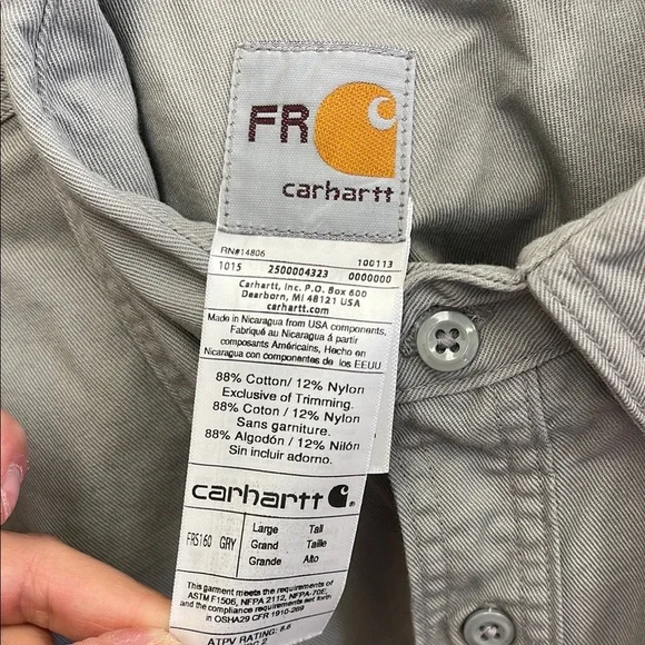 Carhartt FR Gray Men's Shirt large tall